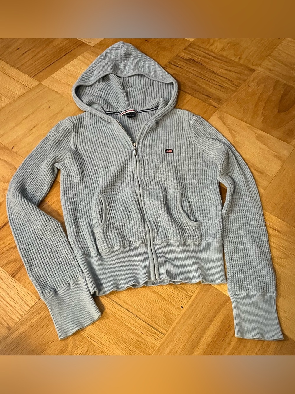Vintage Y2K Ralph Lauren Polo Jeans Blue Waffle Knit Cotton Hoodie